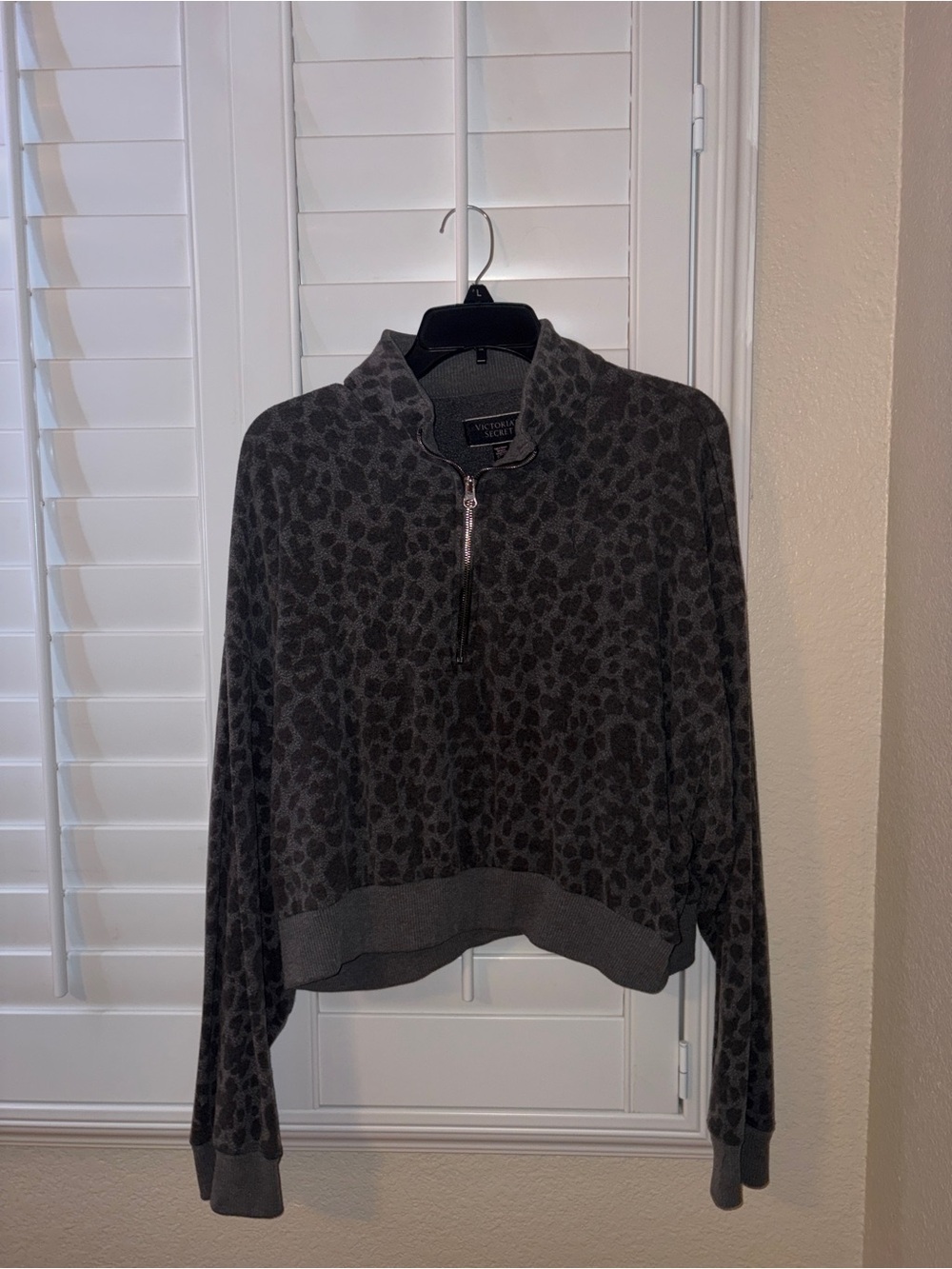 Victoria's Secret Charcoal Gray Leopard-Print Half-Zip Sweater